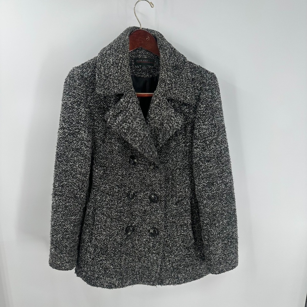 Vintage Jason Kole Notched Lapel Button‎ Front Double-Breasted Pea Coat Gray M